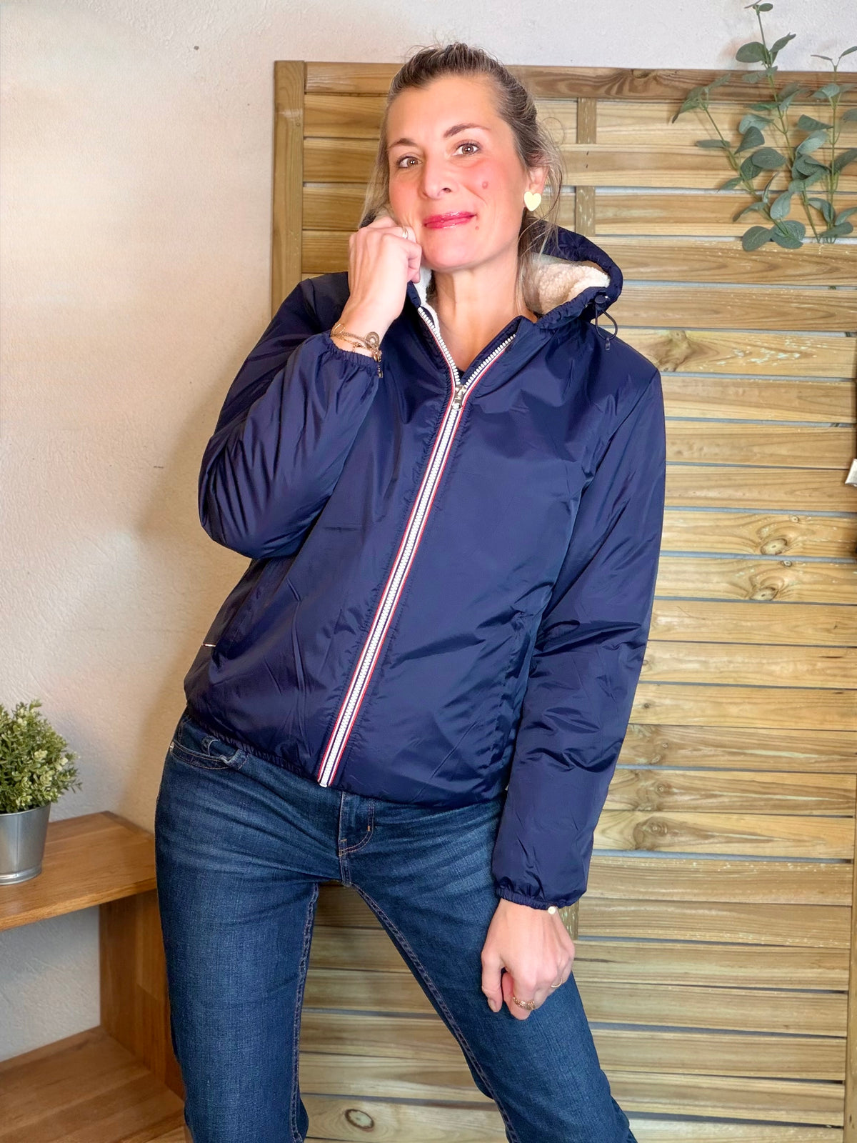 LAURA JO - Parka Imperméable LOUISE COURT sherpa - Bleu marine • DÉSTOCKAGE Taille L