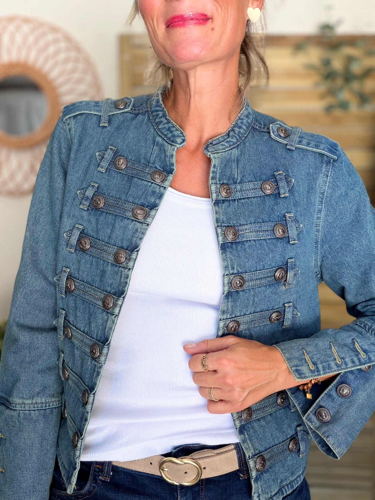 Veste officier courte en jean NAPOLÉON - Bleu Jean • DÉSTOCKAGE