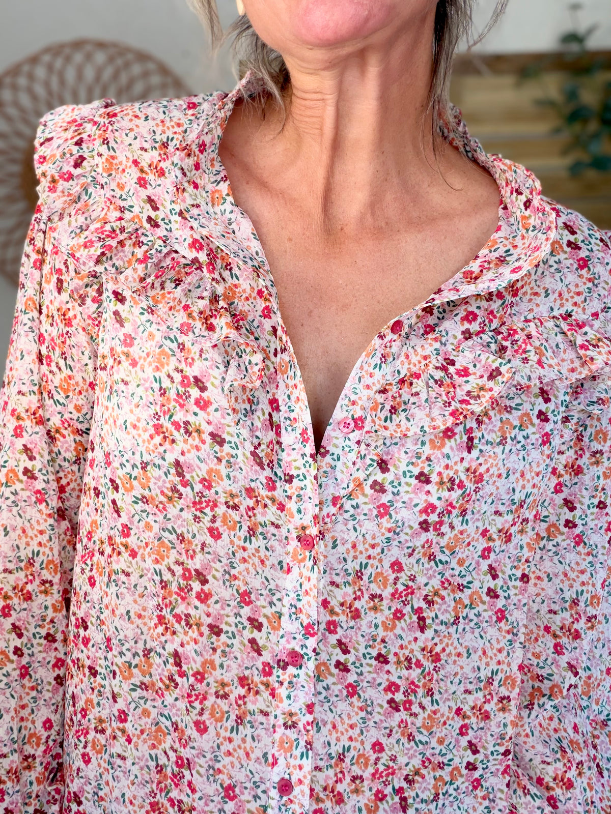 ⚡️ ARRIVAGE - Blouse fluide fleurie rose orange SALOMÉ