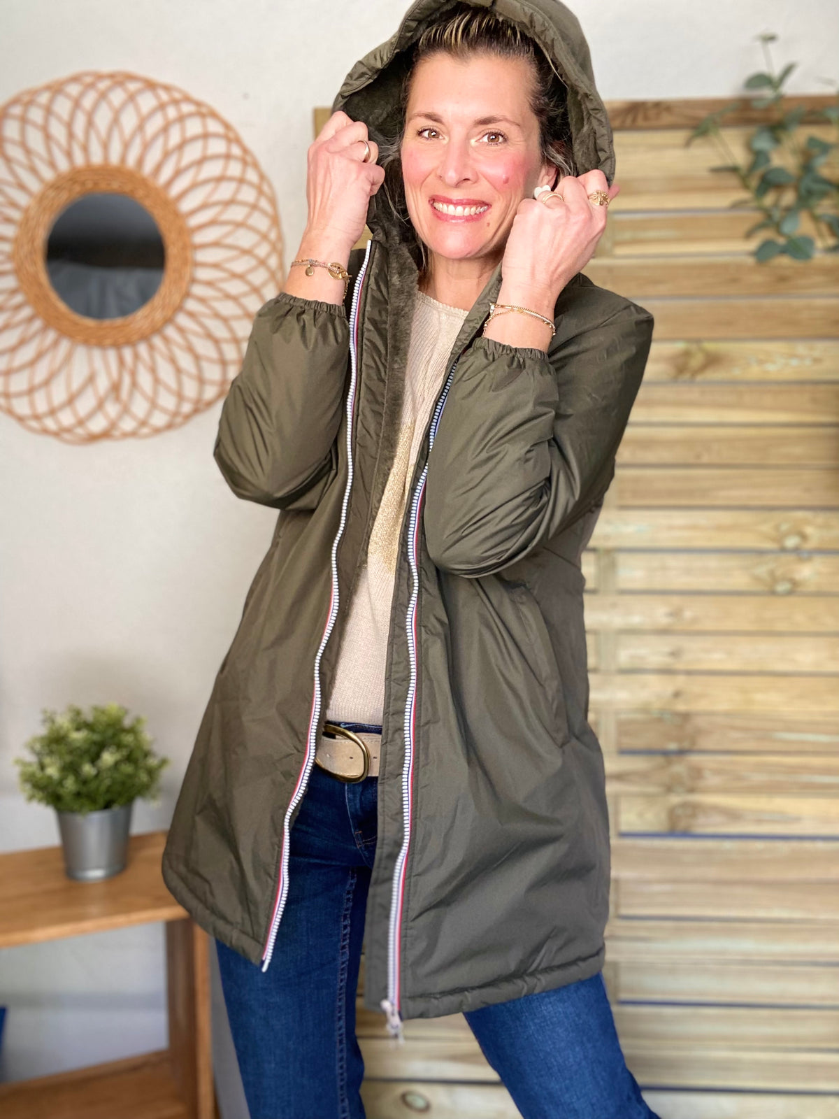 LAURA JO - Parka Imperméable LOUISE LONG fourré - Kaki