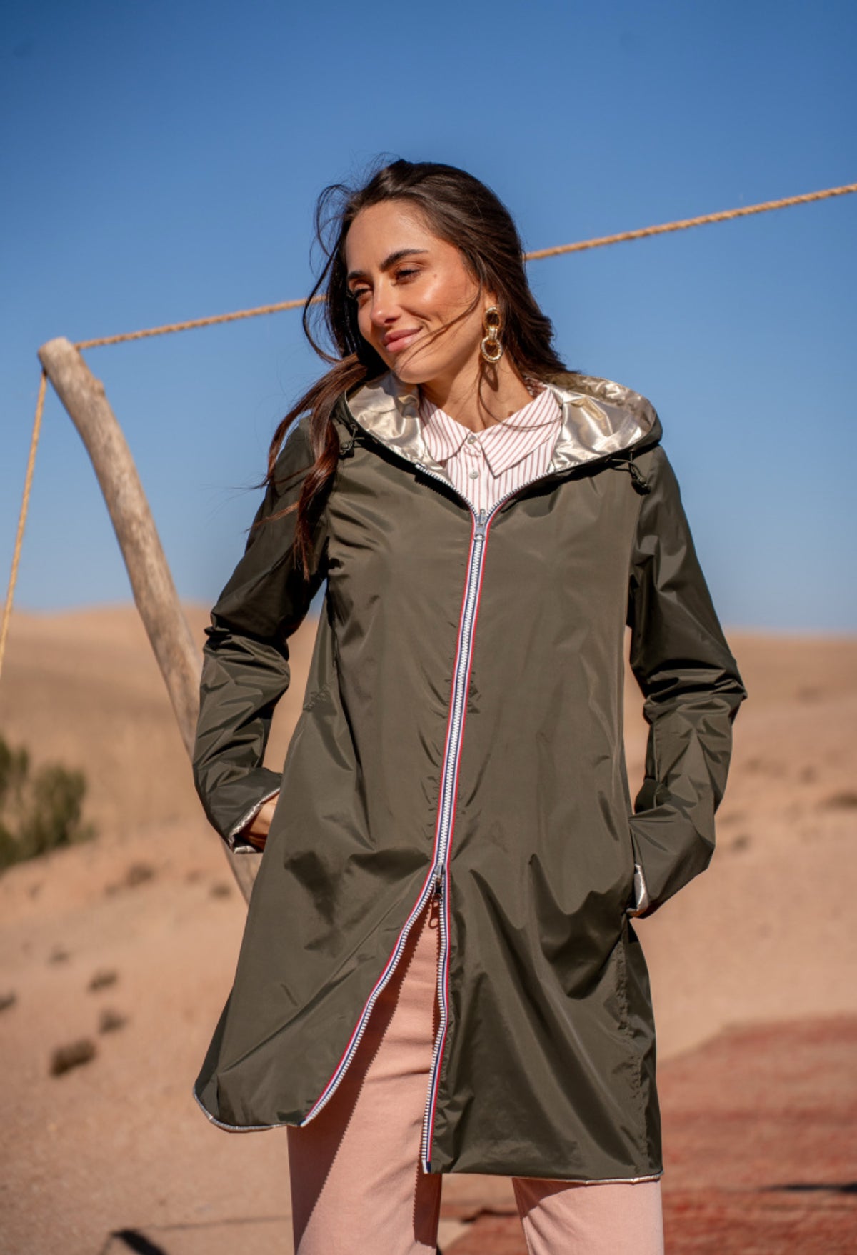 LAURA JO - Imperméable réversible léger GARANCE LONG - Kaki/Doré