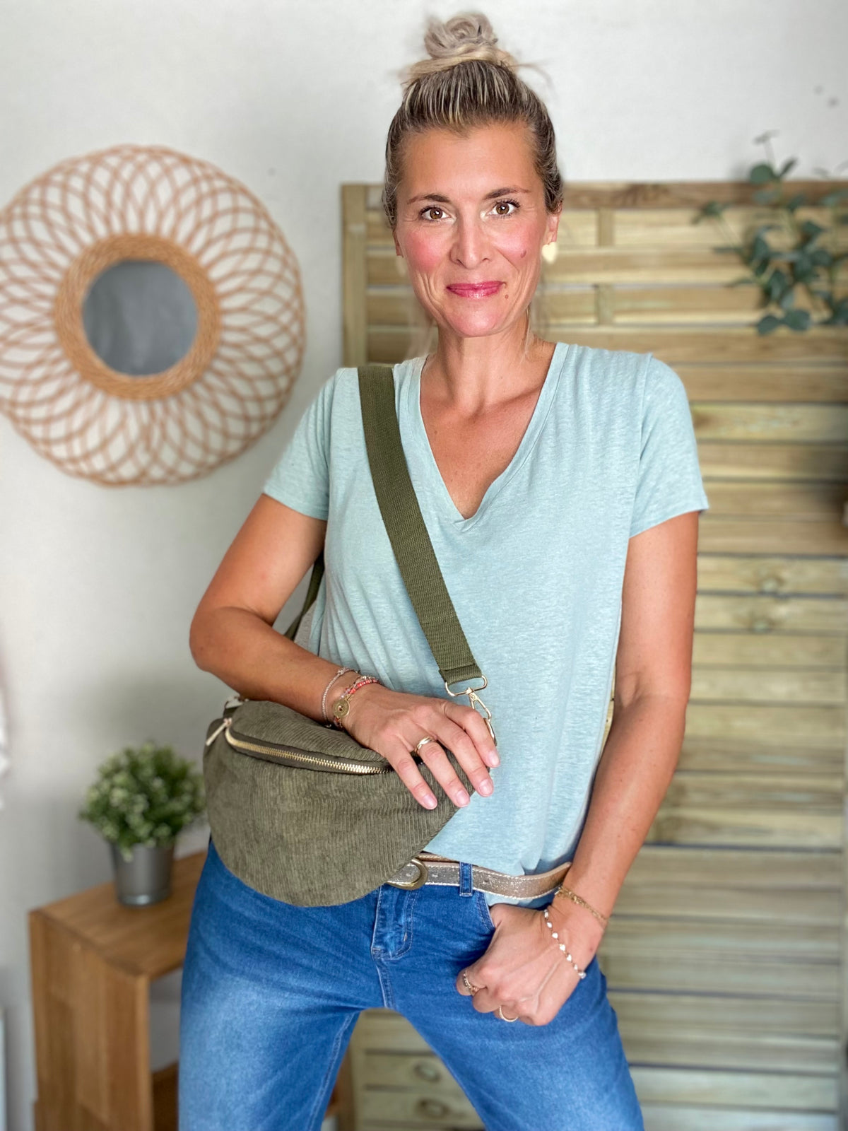 Sac banane XL velours côtelé Ciao Boum - IVY - Kaki