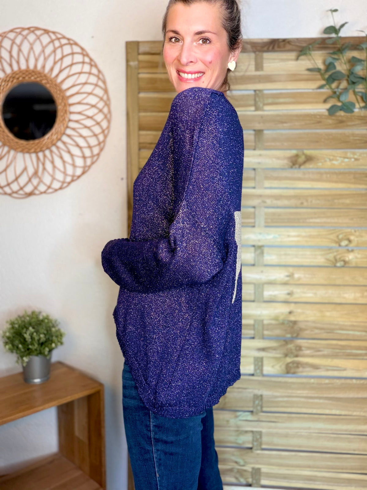 Pull maille lurex et étoile ⭐️ POLLY - Marine / Doré - FIN DE SÉRIE