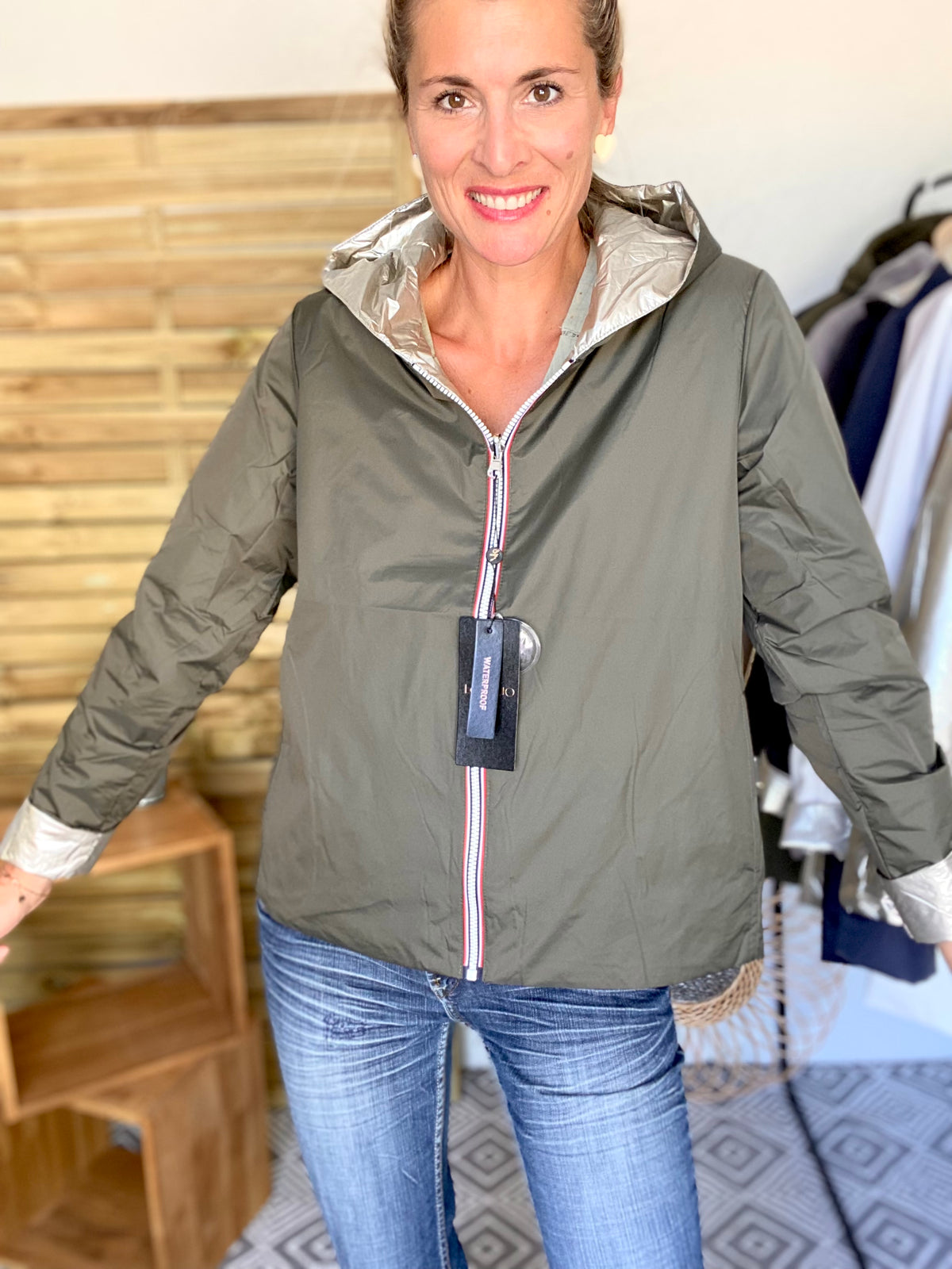 LAURA JO - Imperméable réversible rembourré LOUISON COURT - Kaki/Doré