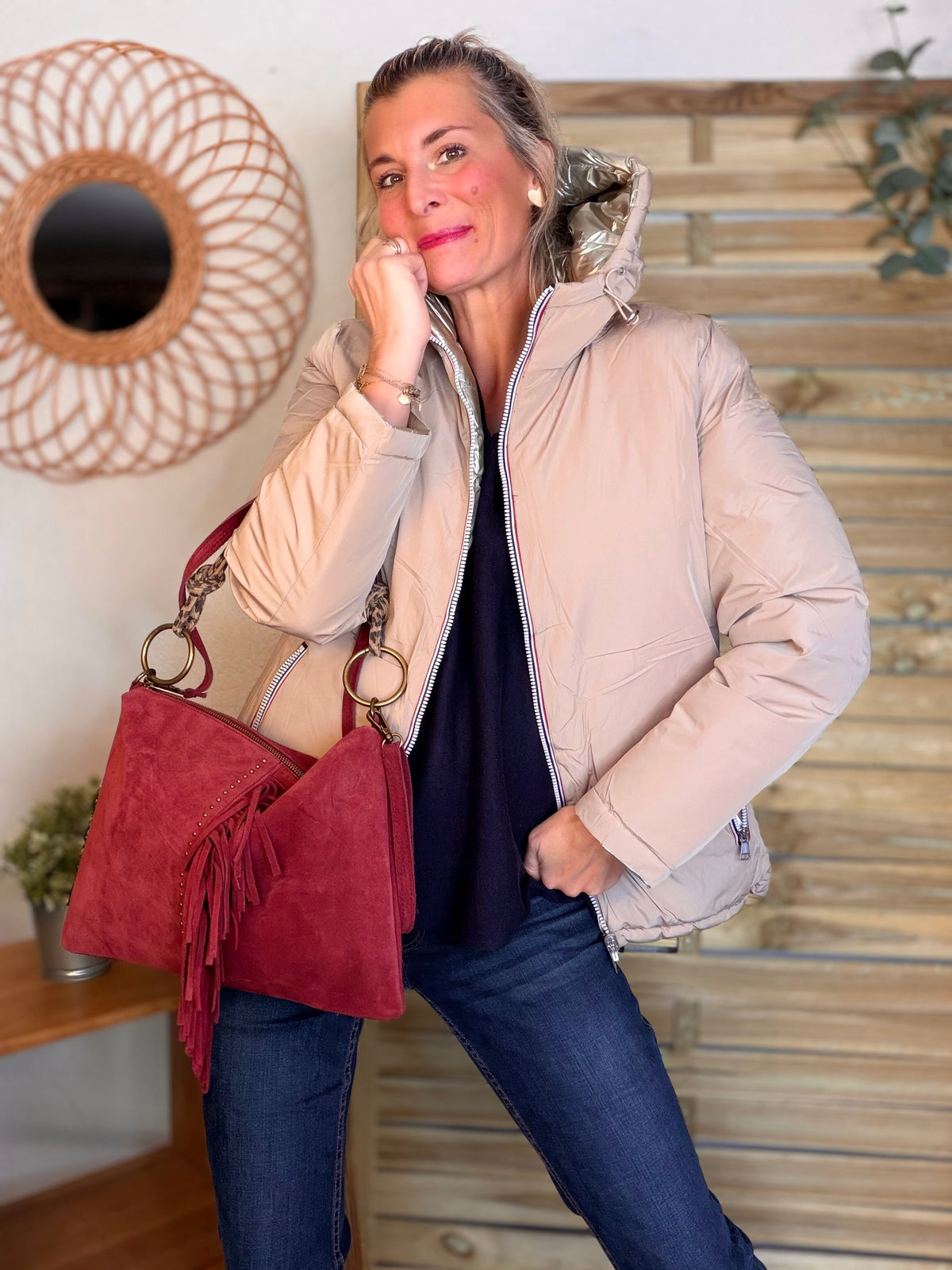 Doudoune imperméable réversible ANGÈLE COURT - Beige - MELYA MELODY