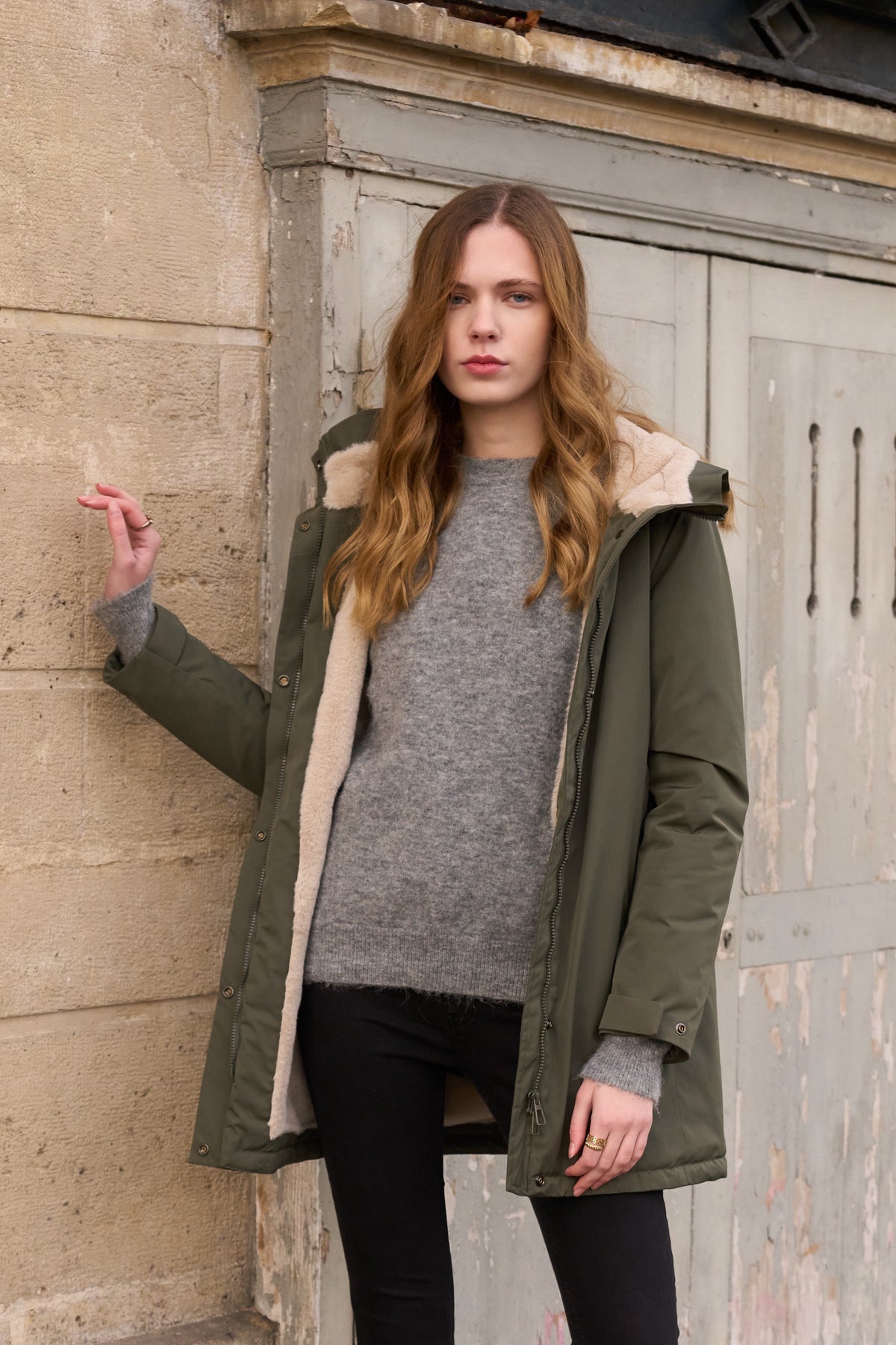 LAURA JO - Parka fourrée imperméable AMBRE LONG - Kaki / Beige