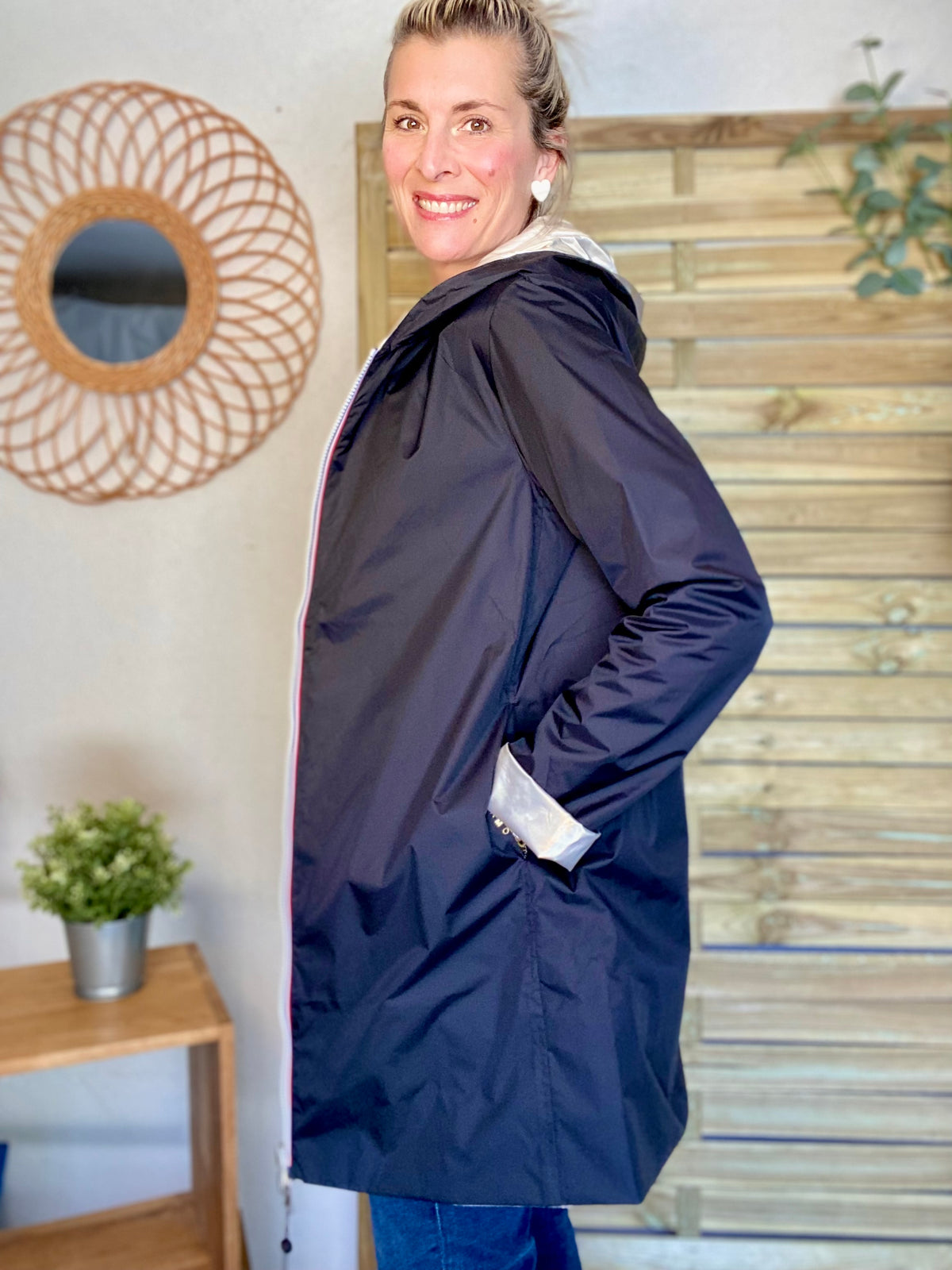 LAURA JO - Imperméable réversible léger GARANCE LONG - Noir/Doré • DESTOCKAGE sur Taille S