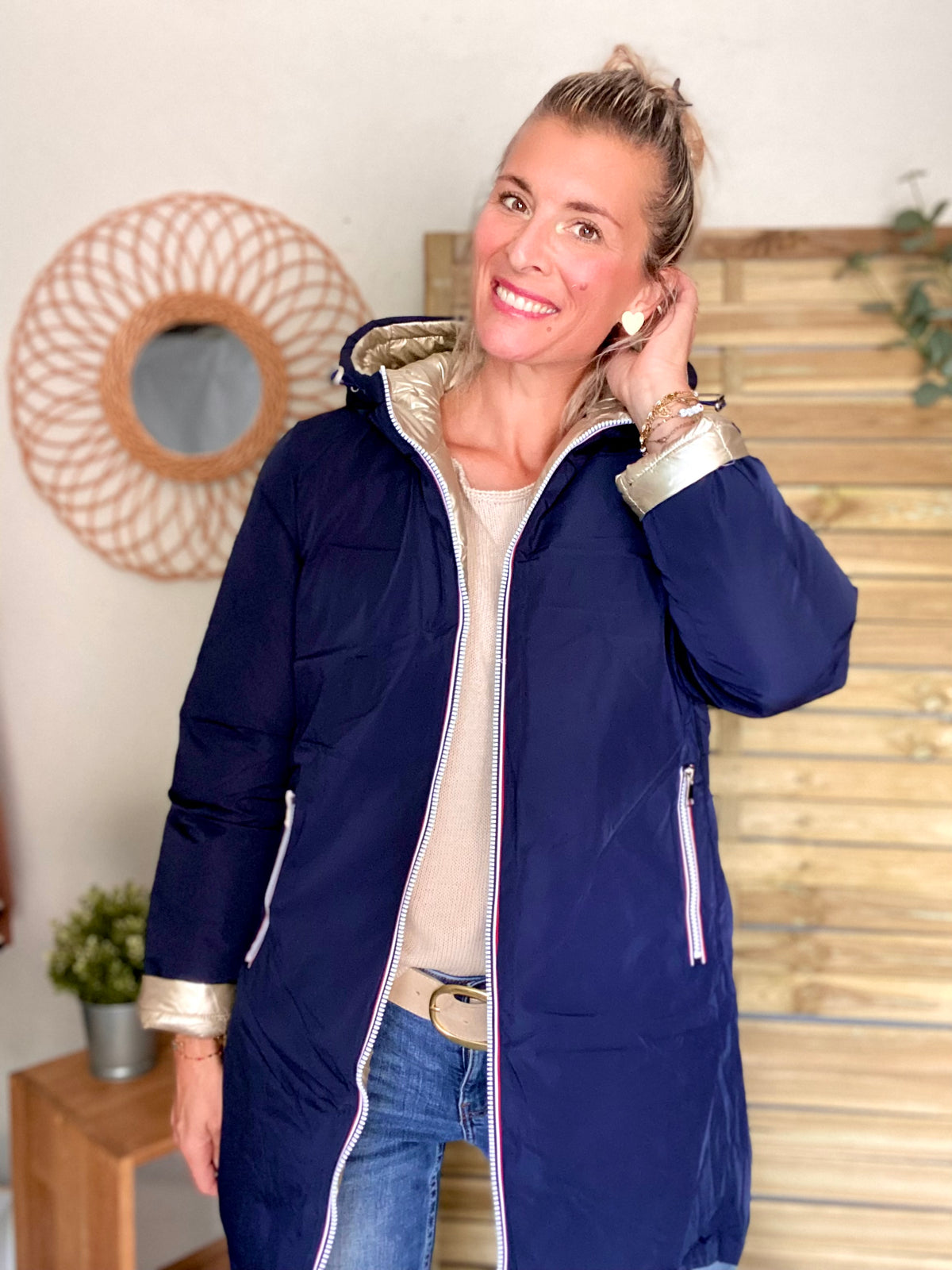 Doudoune imperméable réversible ANGÈLE LONG - Bleu marine - MELYA MELODY