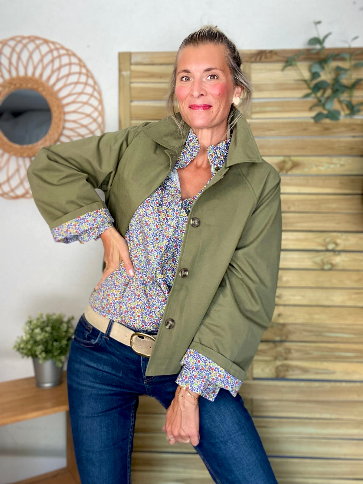 Chemise imprimée Liberty bleu, col victorien volanté CHARLOTTE - FIN DE SÉRIE