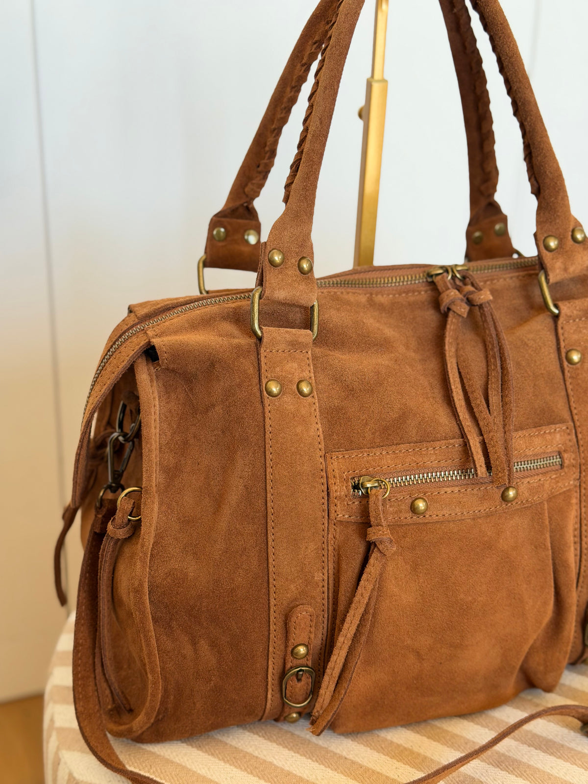 Sac cabas XL en cuir daim • HUNTER Camel