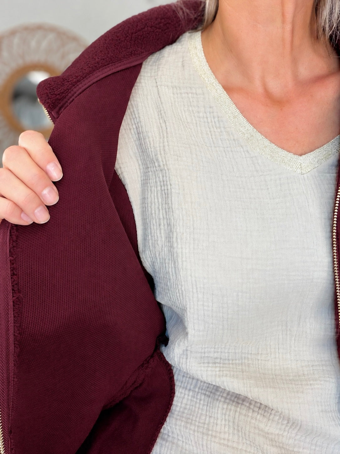 ⚡️ARRIVAGE • Veste teddy Sherpa zippée « Soleil » DORO Bordeaux