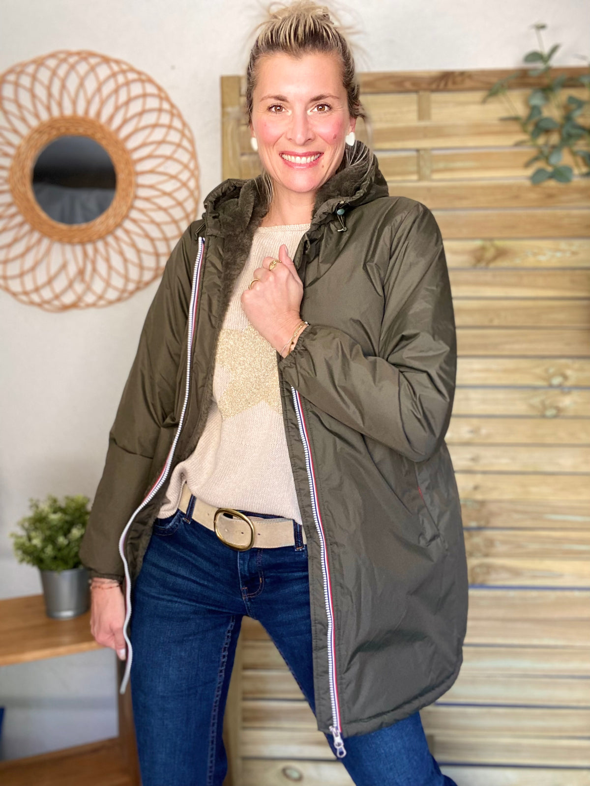 LAURA JO - Parka Imperméable LOUISE LONG fourré - Kaki