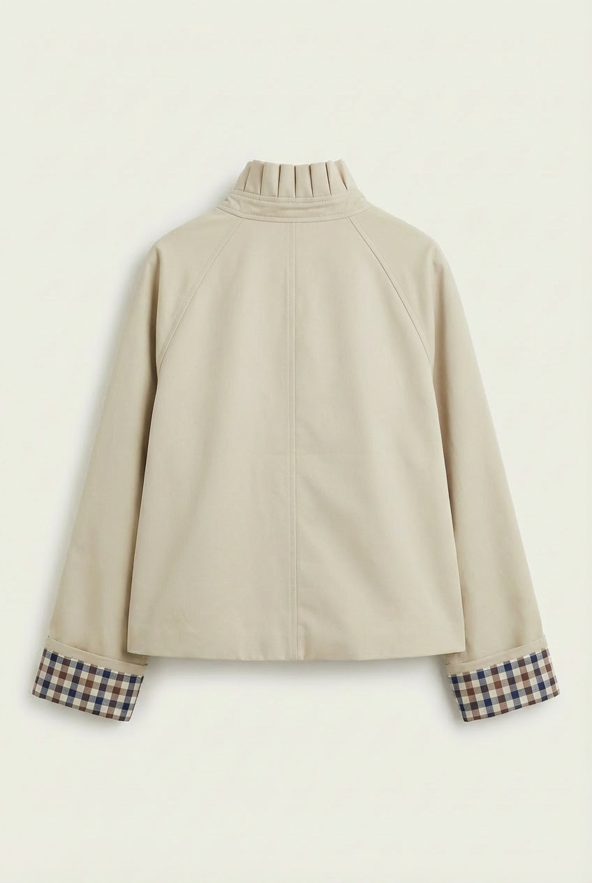 Veste Trench col victorien, revers carreaux - VICKY Beige