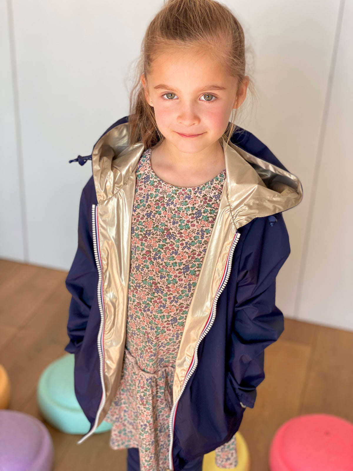 LAURA JO - Imperméable réversible léger GARANCE KIDS enfant (mixte) - Bleu Marine / Doré • DÉSTOCKAGE sur Taille 6 ans