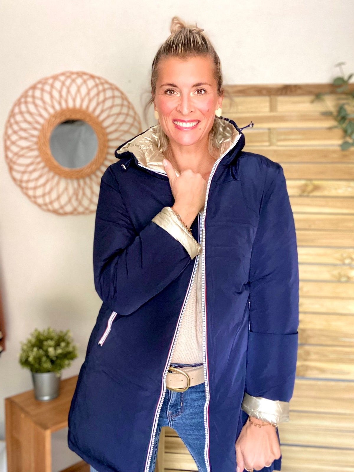 Doudoune imperméable réversible ANGÈLE LONG - Bleu marine - MELYA MELODY