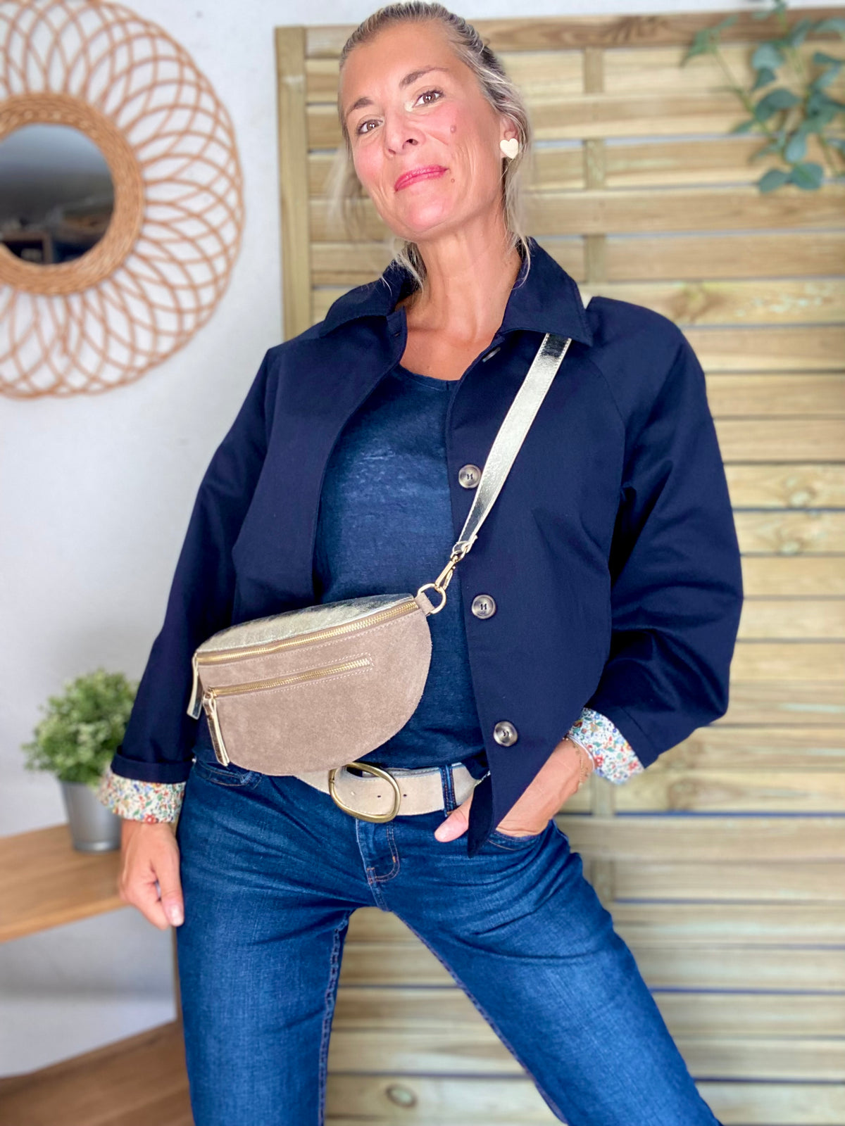 Veste Trench en coton bleu marine avec Liberty - MAHAUT- LILI et LALA