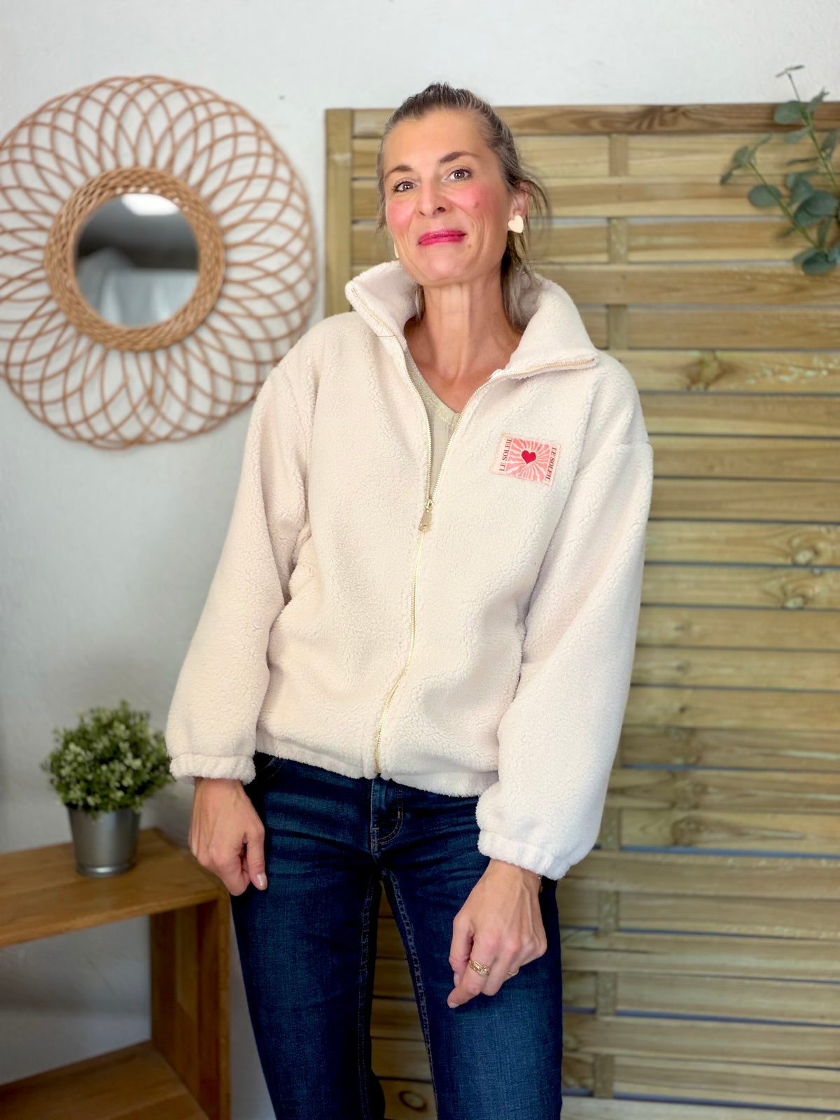 ⚡️ARRIVAGE • Veste teddy Sherpa zippée « Soleil » DORO Écru