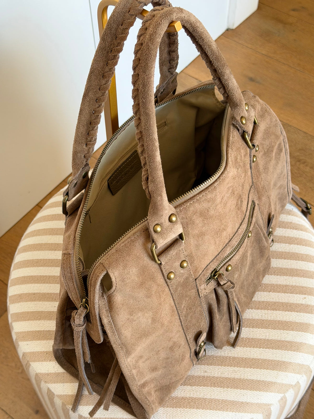 Sac cabas XL en cuir daim • HUNTER Taupe