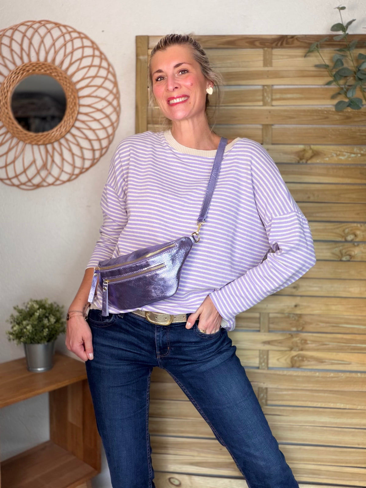 Pull fin rayé ample ROMANE - Lilas - FIN DE SÉRIE