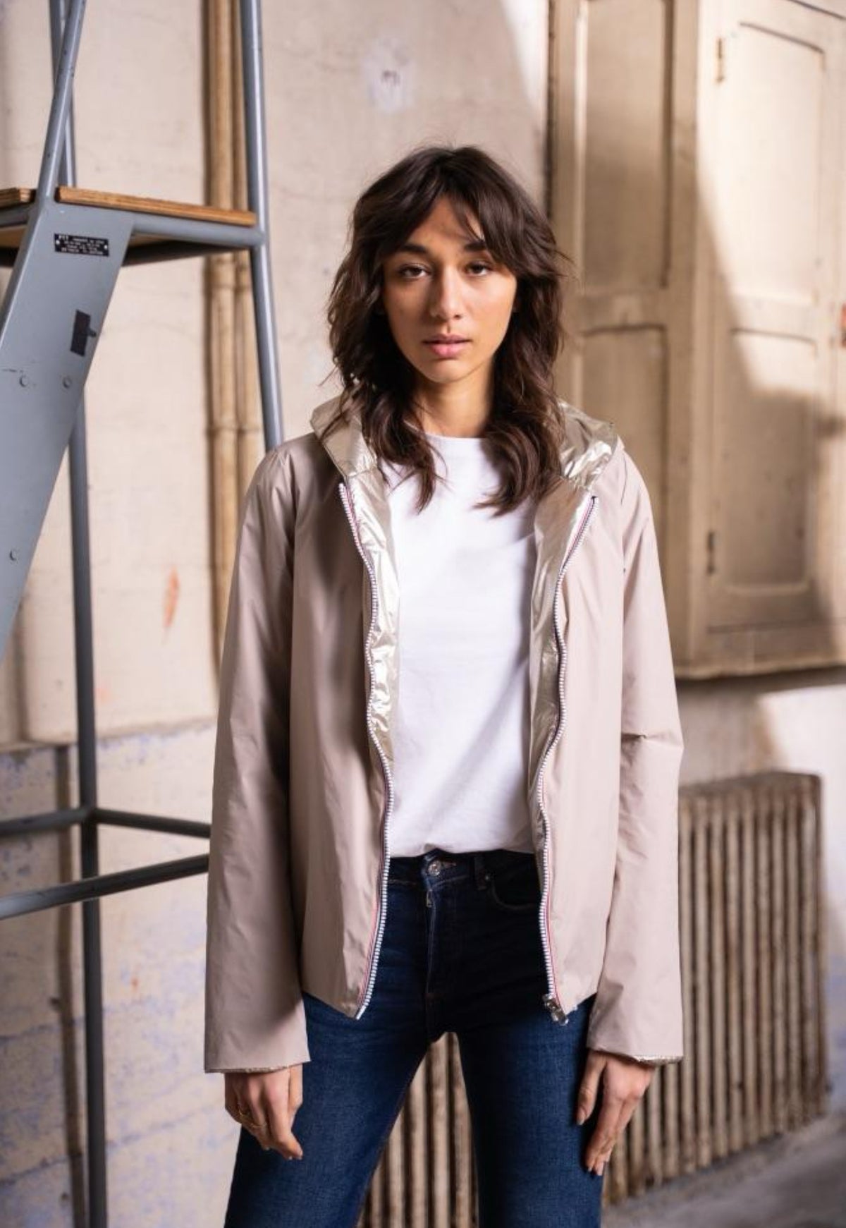 LAURA JO - Imperméable réversible rembourré LOUISON COURT - Beige / Doré • DÉSTOCKAGE sur Taille XL