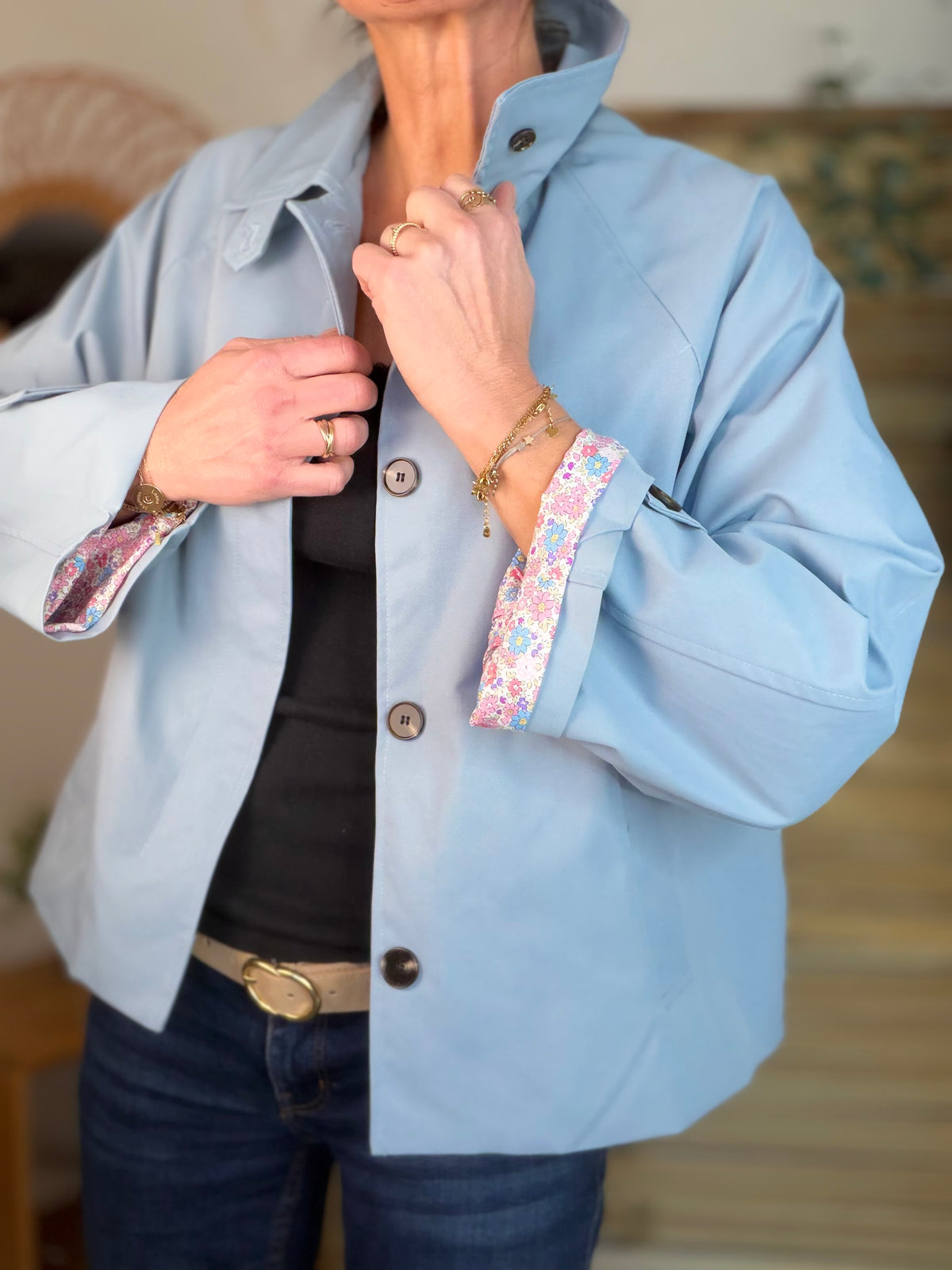 Veste Trench avec Liberty - MADELEINE Bleu ciel - FIN DE SÉRIE