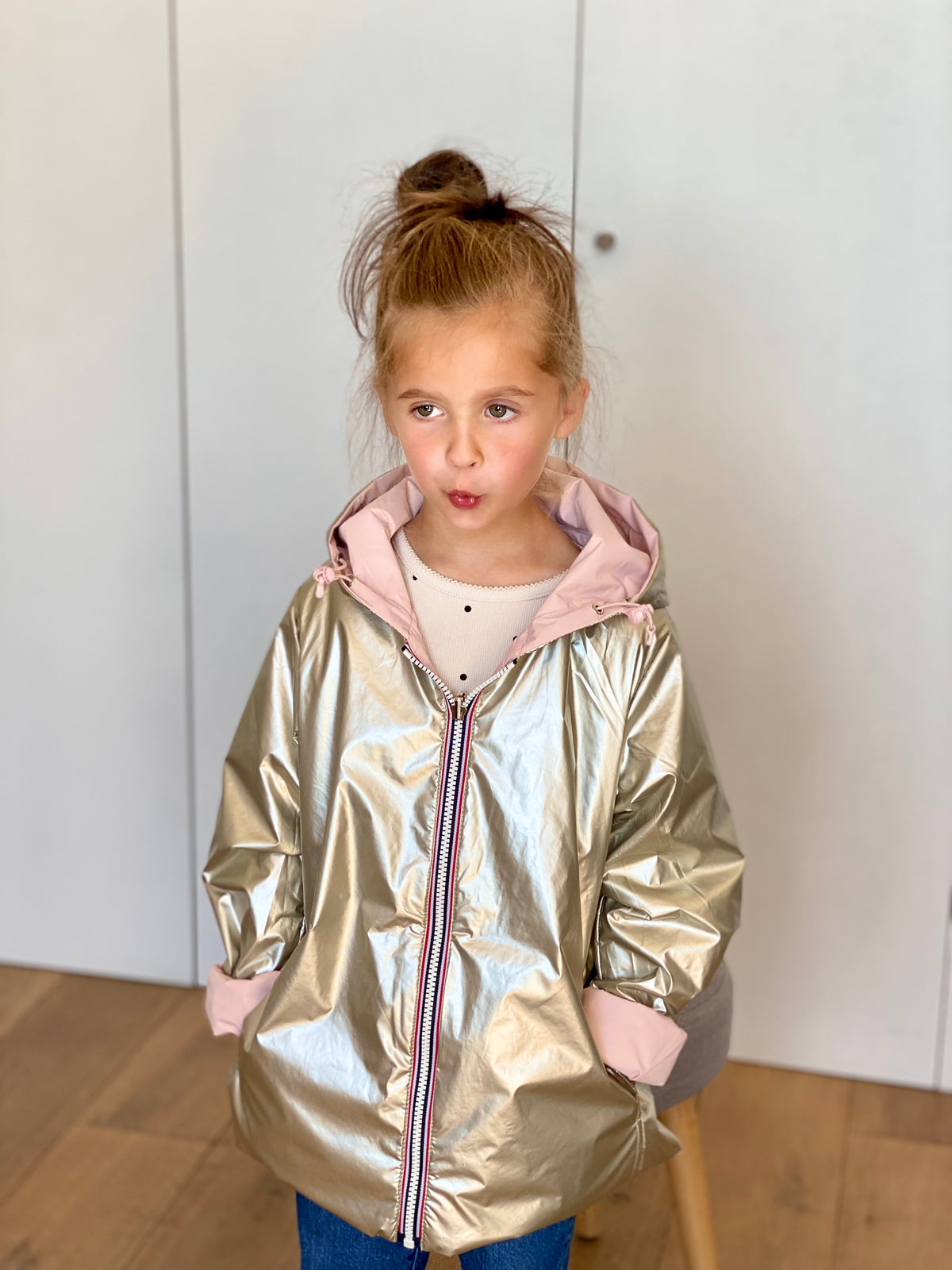 Imperméable réversible rembourré LOUISON KIDS enfant (mixte) - Rose clair / Doré