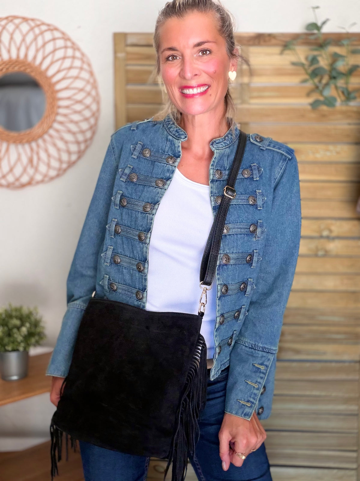 Veste officier courte en jean NAPOLÉON - Bleu Jean • DÉSTOCKAGE
