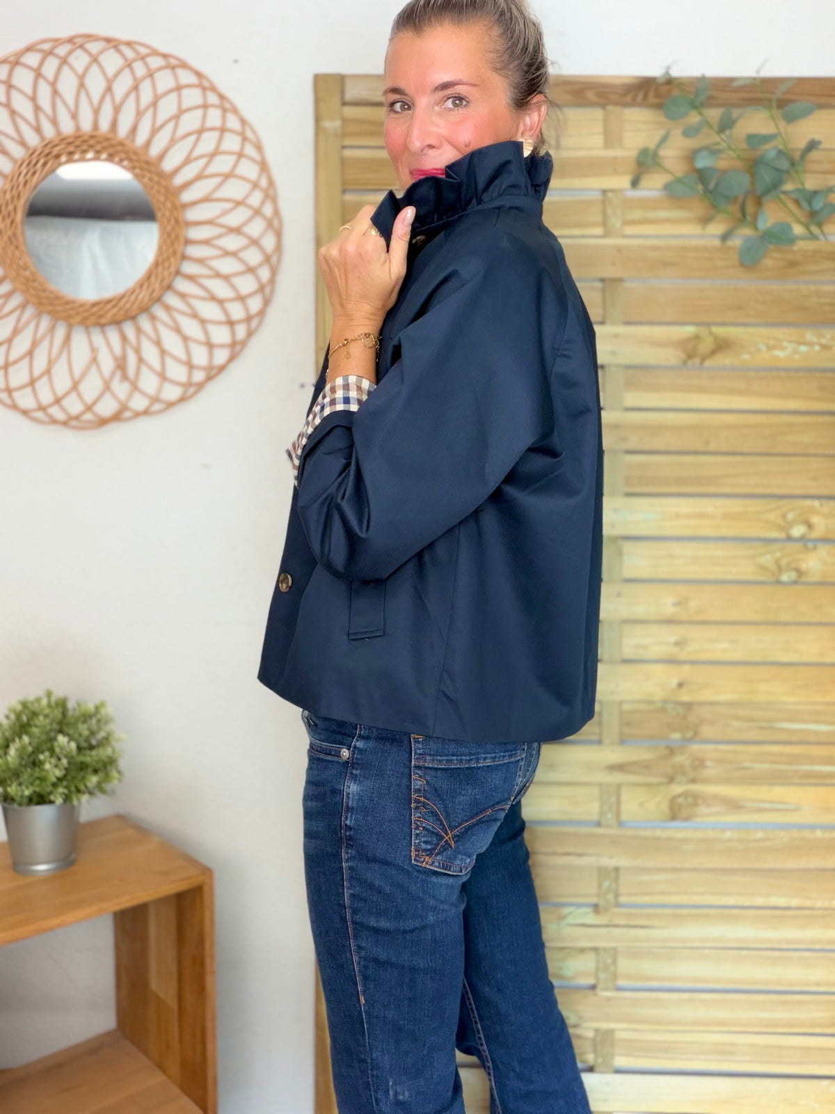 Veste Trench col victorien, doublure carreaux - VICTORIA Bleu marine