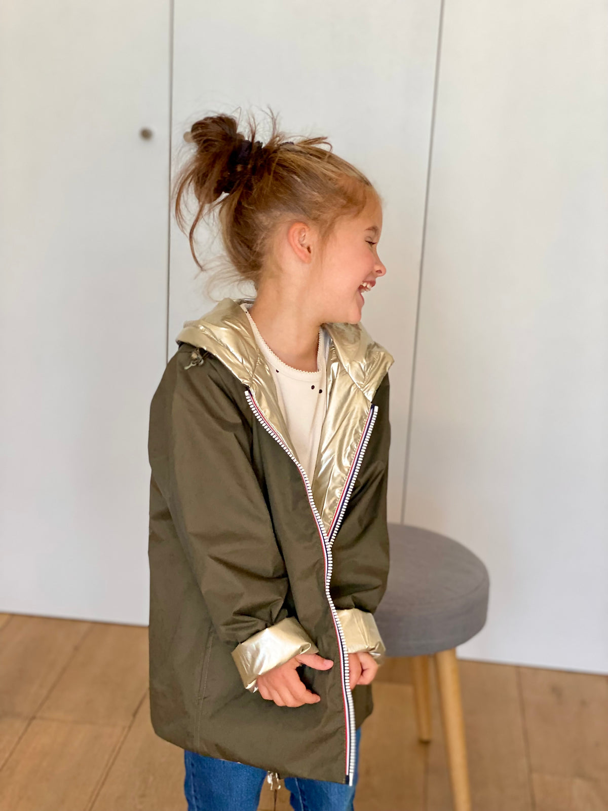Imperméable réversible rembourré LOUISON KIDS enfant (mixte) - Kaki / Doré • DÉSTOCKAGE sur Taille 6 ans