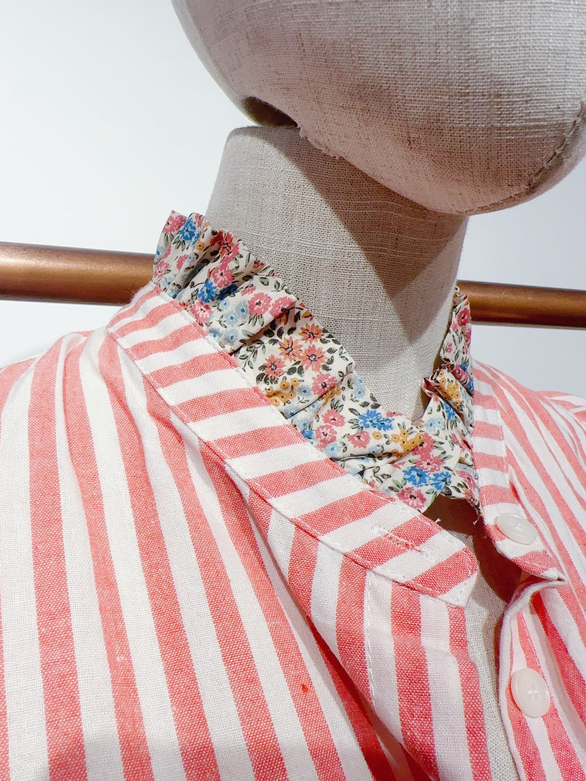 Blouse rayée, col Liberty, manches volantées CHARLINE