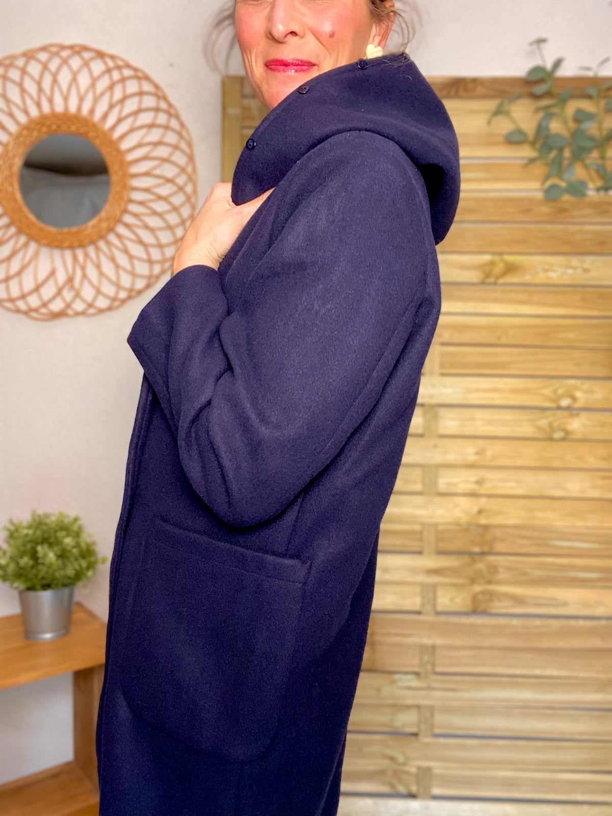 LAURA JO - Manteau caban ESTHER avec capuche et col fausse fourrure amovible - Bleu marine - FIN DE SÉRIE