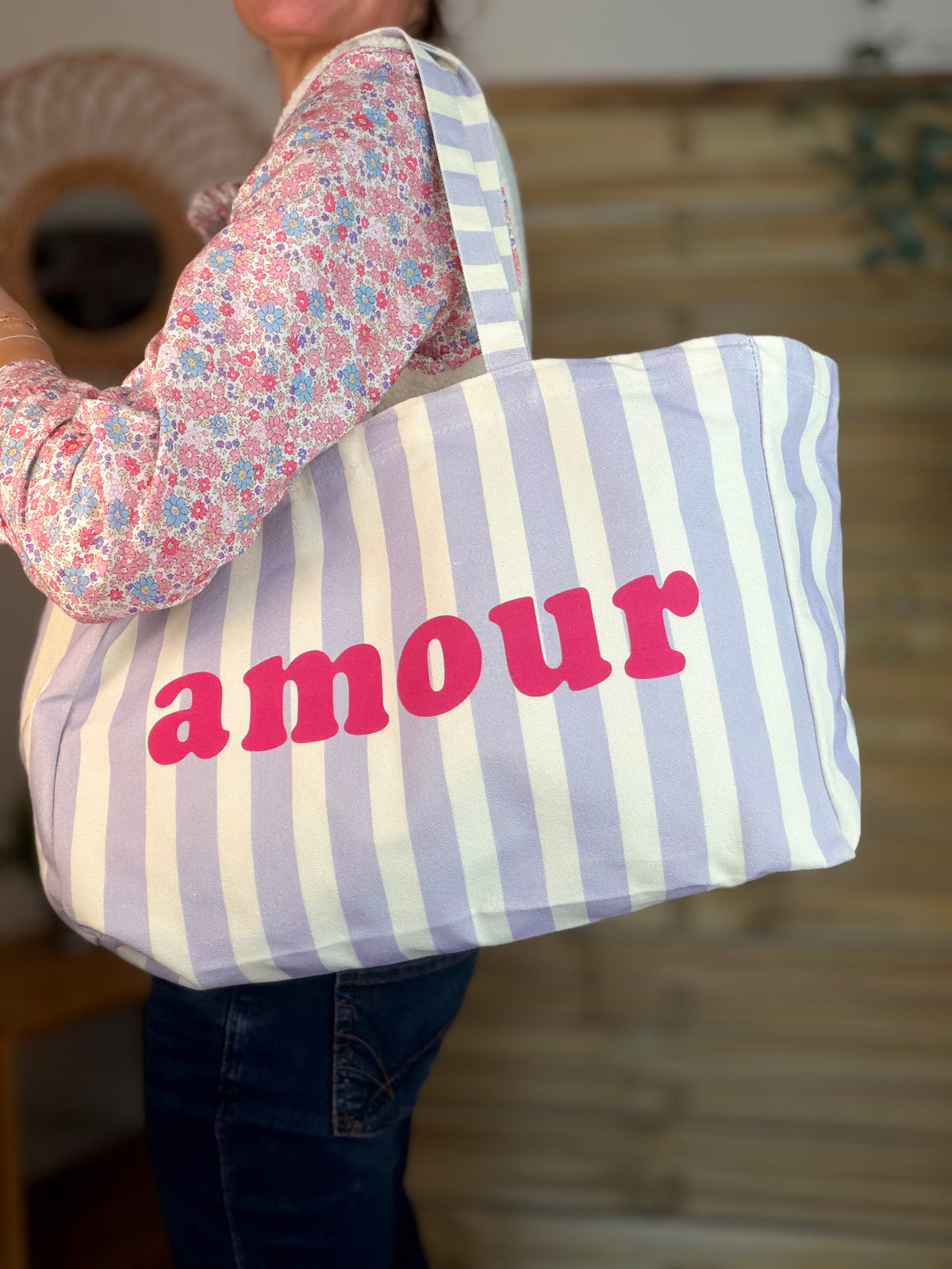 Grand cabas Tote bag rayé amour BELLY