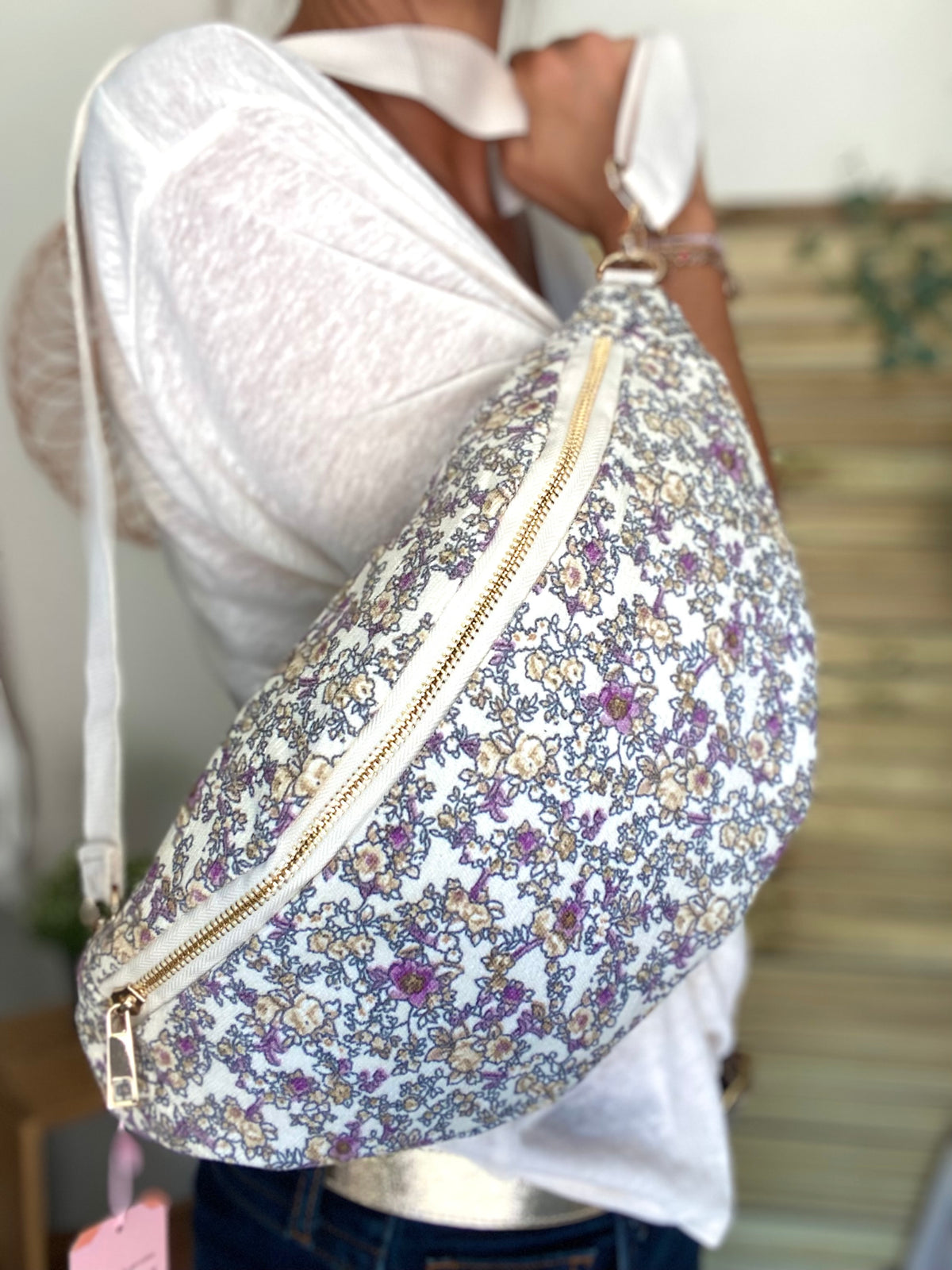 Sac banane XL Ciao Boum - IVY - Fleuri blanc et mauve