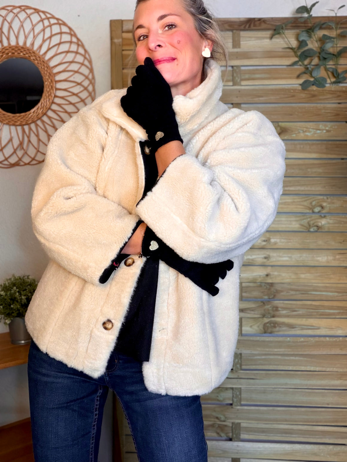 Gants CHLOÉ avec coeur doré brodé 💛 et ouverture index et pouce 👌🏼