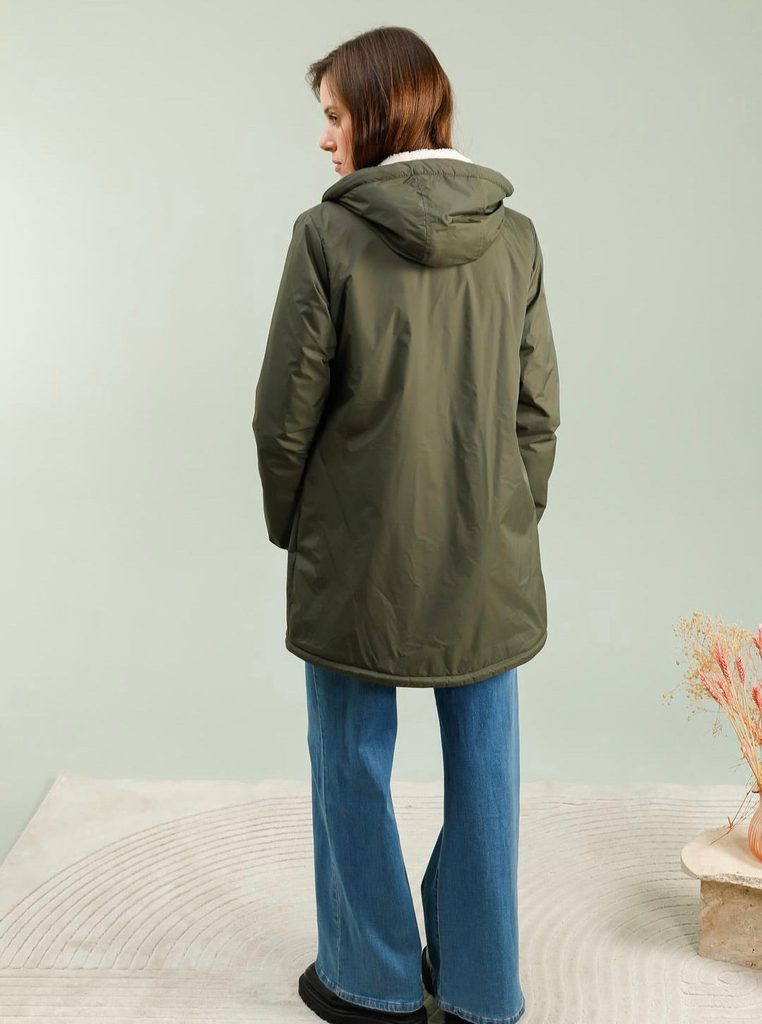 LAURA JO - Parka Imperméable LOUISE LONG Sherpa écru - Kaki • DÉSTOCKAGE sur taille S