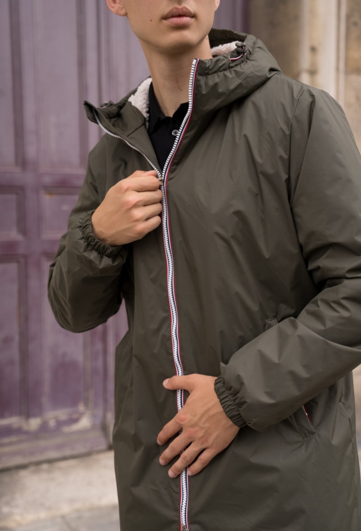 LAURA JO - Parka Imperméable Homme LOUIS* LONG Kaki / sherpa écru • DÉSTOCKAGE sur Taille S