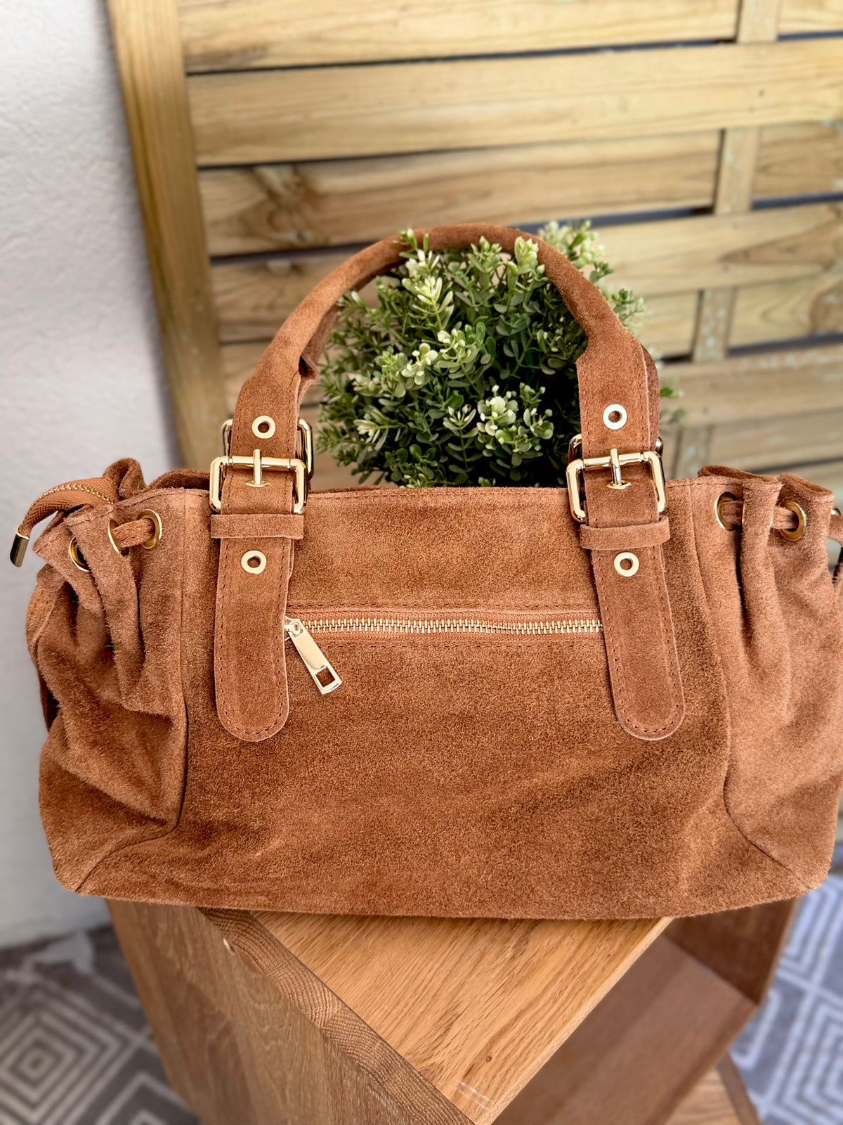Sac à main en cuir daim GERY - Camel
