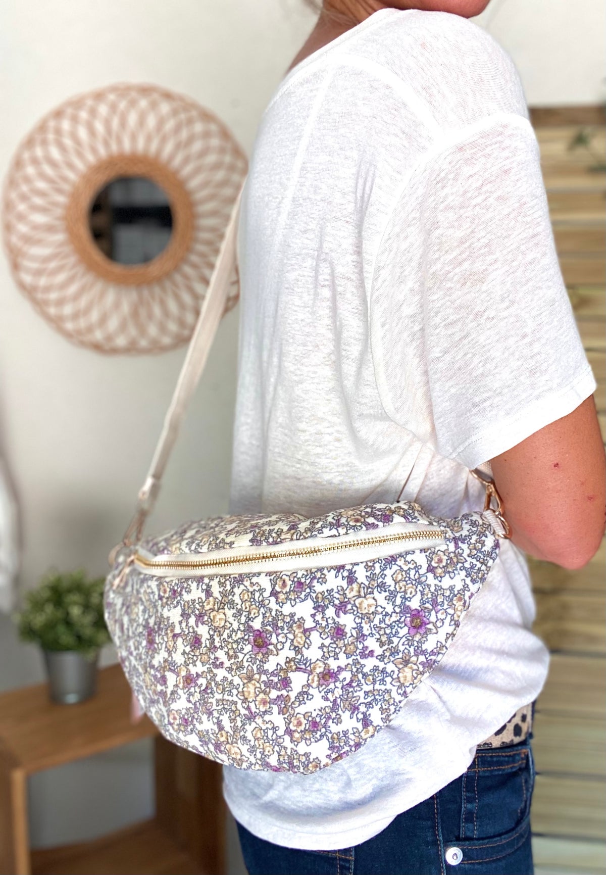 Sac banane XL Ciao Boum - IVY - Fleuri blanc et mauve