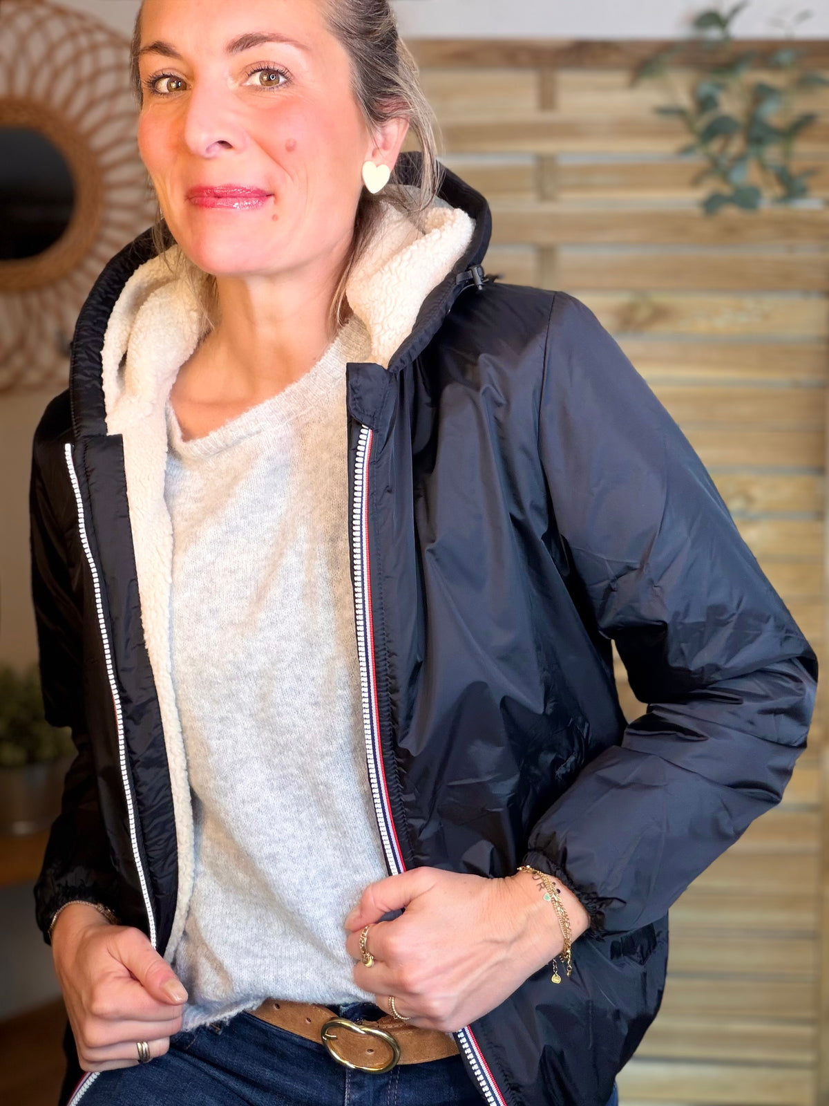 LAURA JO - Parka Imperméable LOUISE COURT sherpa - Noir - LAURA JO • DESTOCKAGE sur Taille L