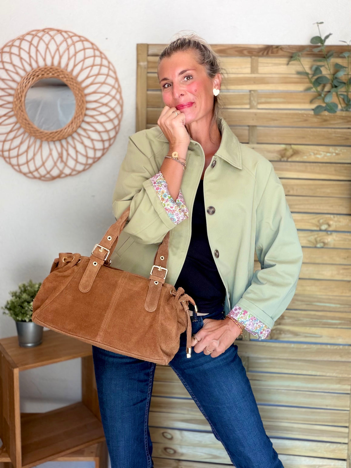 Sac à main en cuir daim GERY - Camel