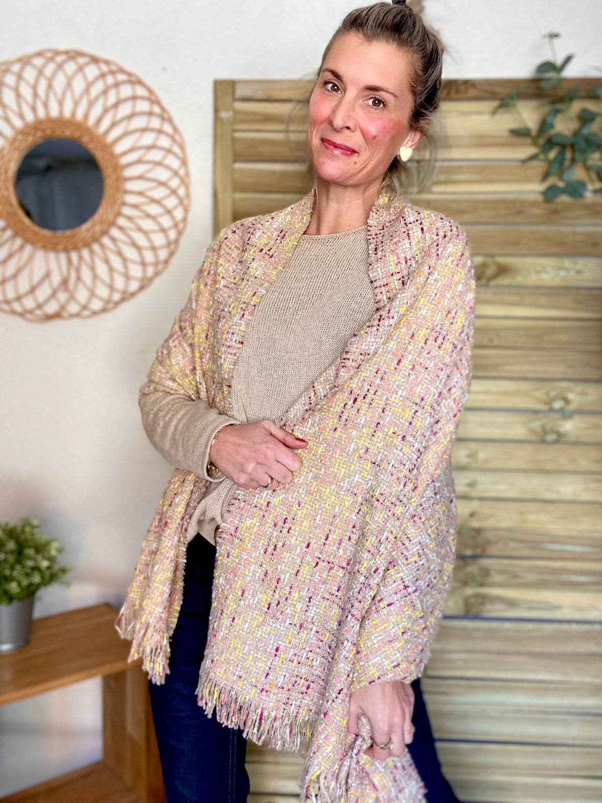 Écharpe douce en laine avec lurex ODILE - Taupe Rose (3 coloris)