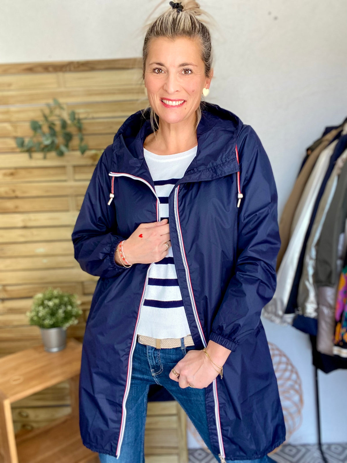 Imperméable mi-saison doublé SOLINE LONG - Bleu marine - LAURA JO - FIN DE SÉRIE