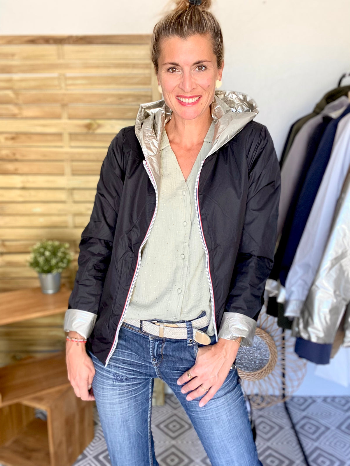 LAURA JO - Imperméable réversible rembourré LOUISON COURT - Noir/Doré • DÉSTOCKAGE sur Taille XL