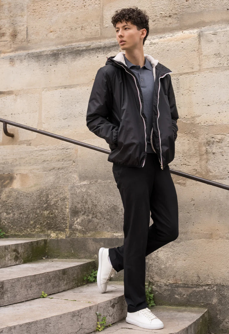 LAURA JO - Parka Imperméable Homme LOUIS* COURT  Noir / sherpa écru