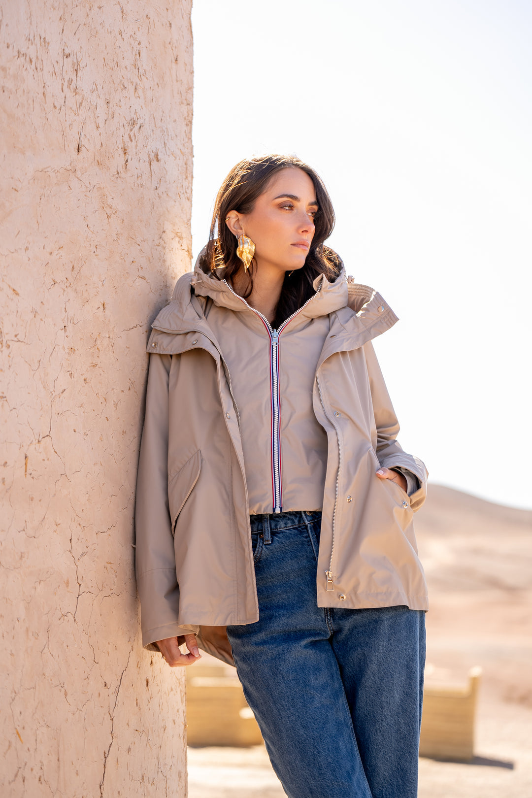 LAURA JO - Col capuche amovible réversible DANY - Beige / Doré