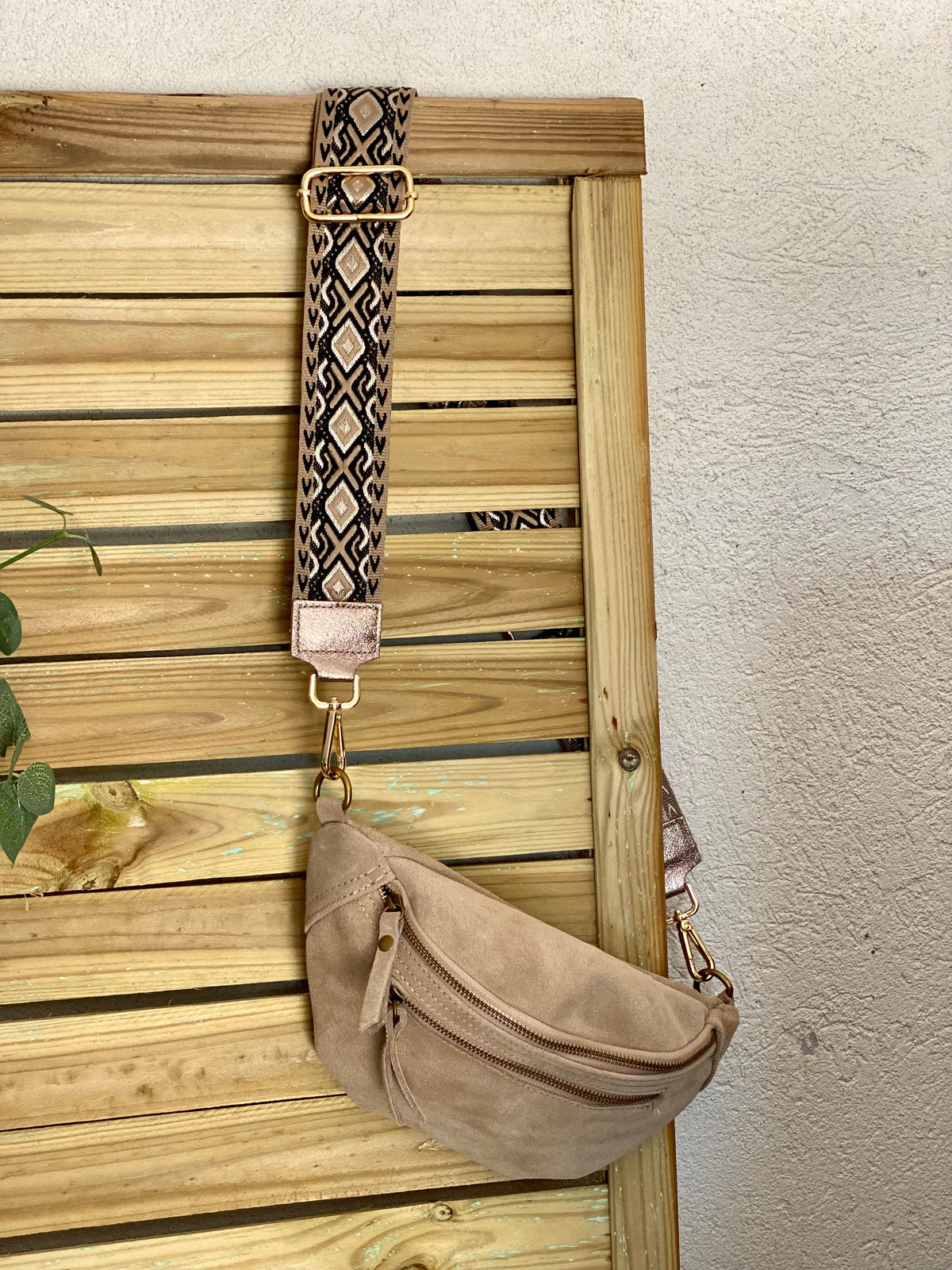 Sac banane double poche en cuir daim - OPALINE - Beige