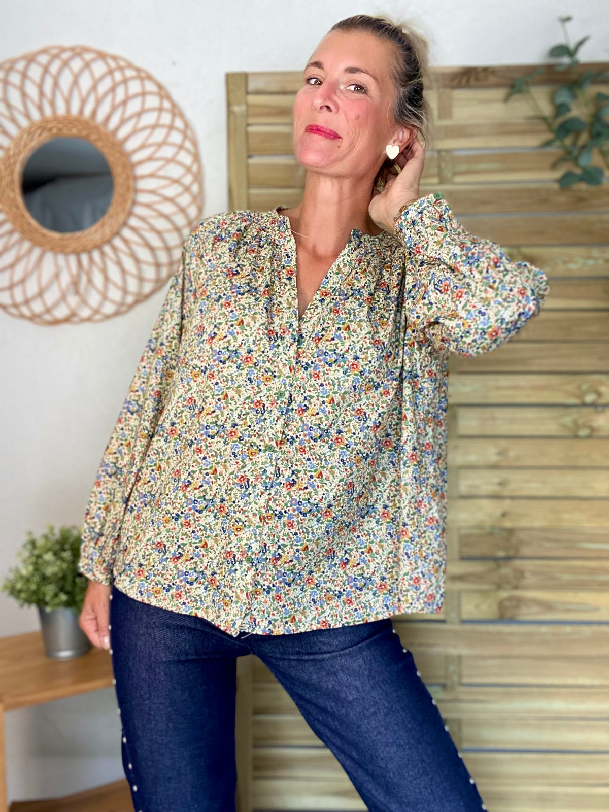 Chemise ample Liberty vert SYBILLE - FIN DE SÉRIE