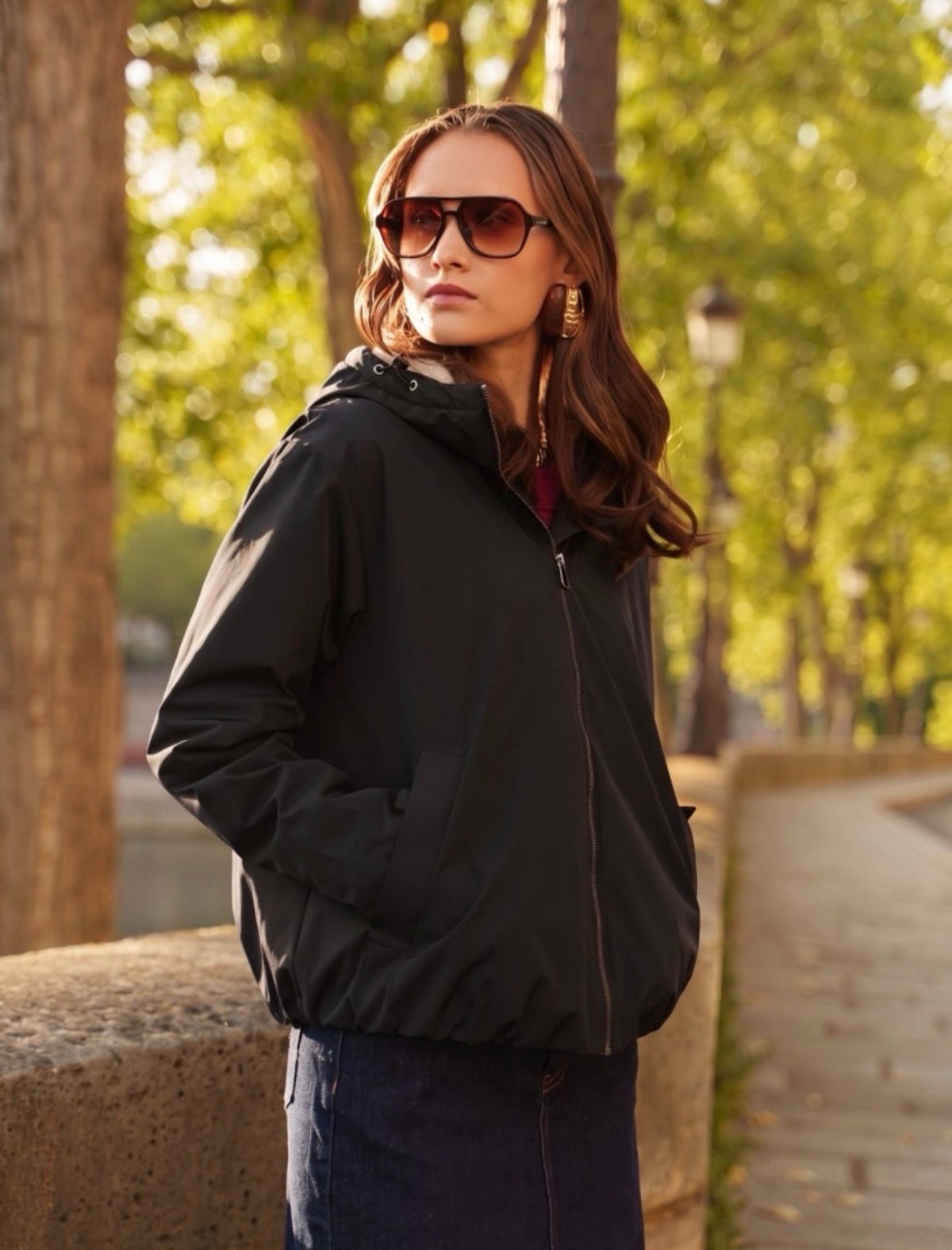 LAURA JO - Imperméable fourré sherpa EVA court - Noir