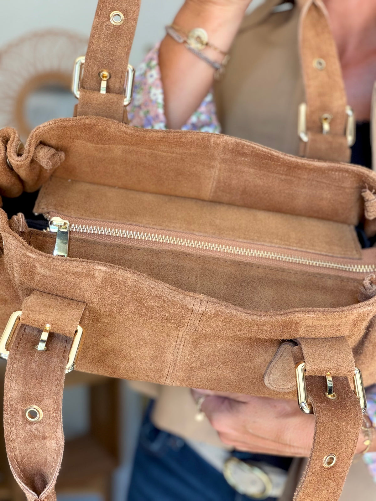 Sac à main en cuir daim GERY - Camel