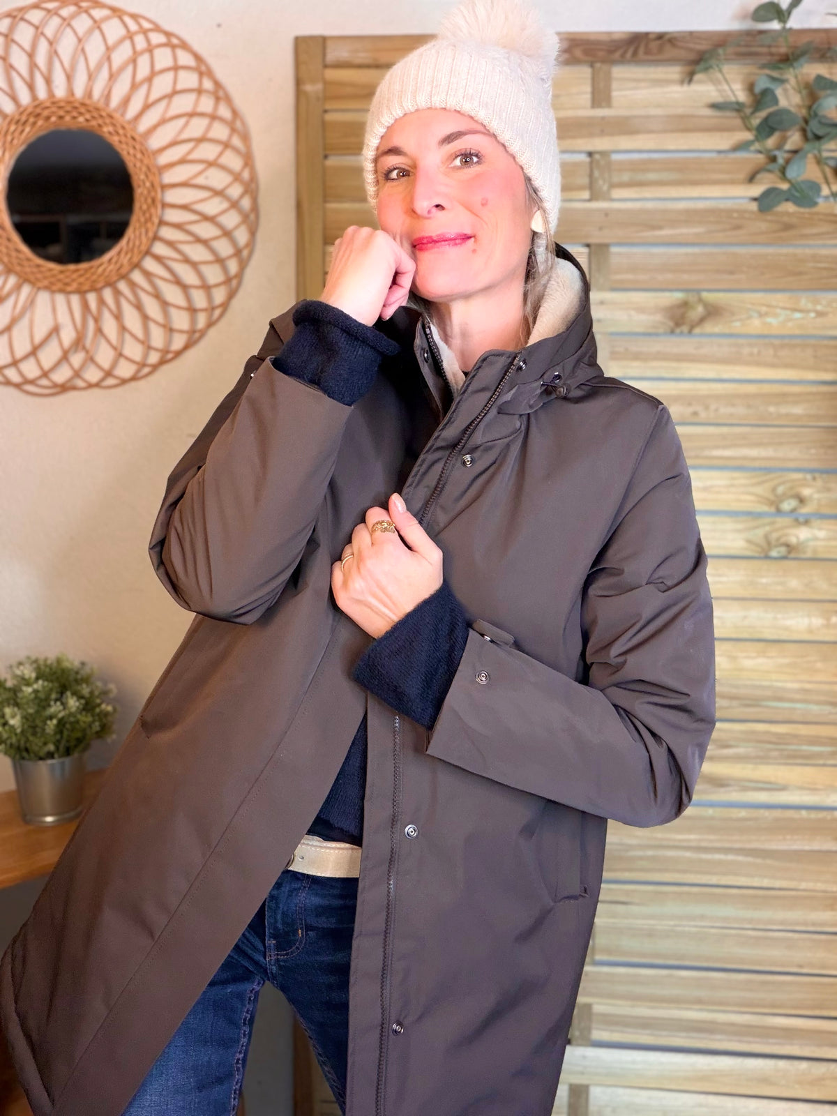 LAURA JO - Parka fourrée imperméable AMBRE LONG - Chocolat / Beige